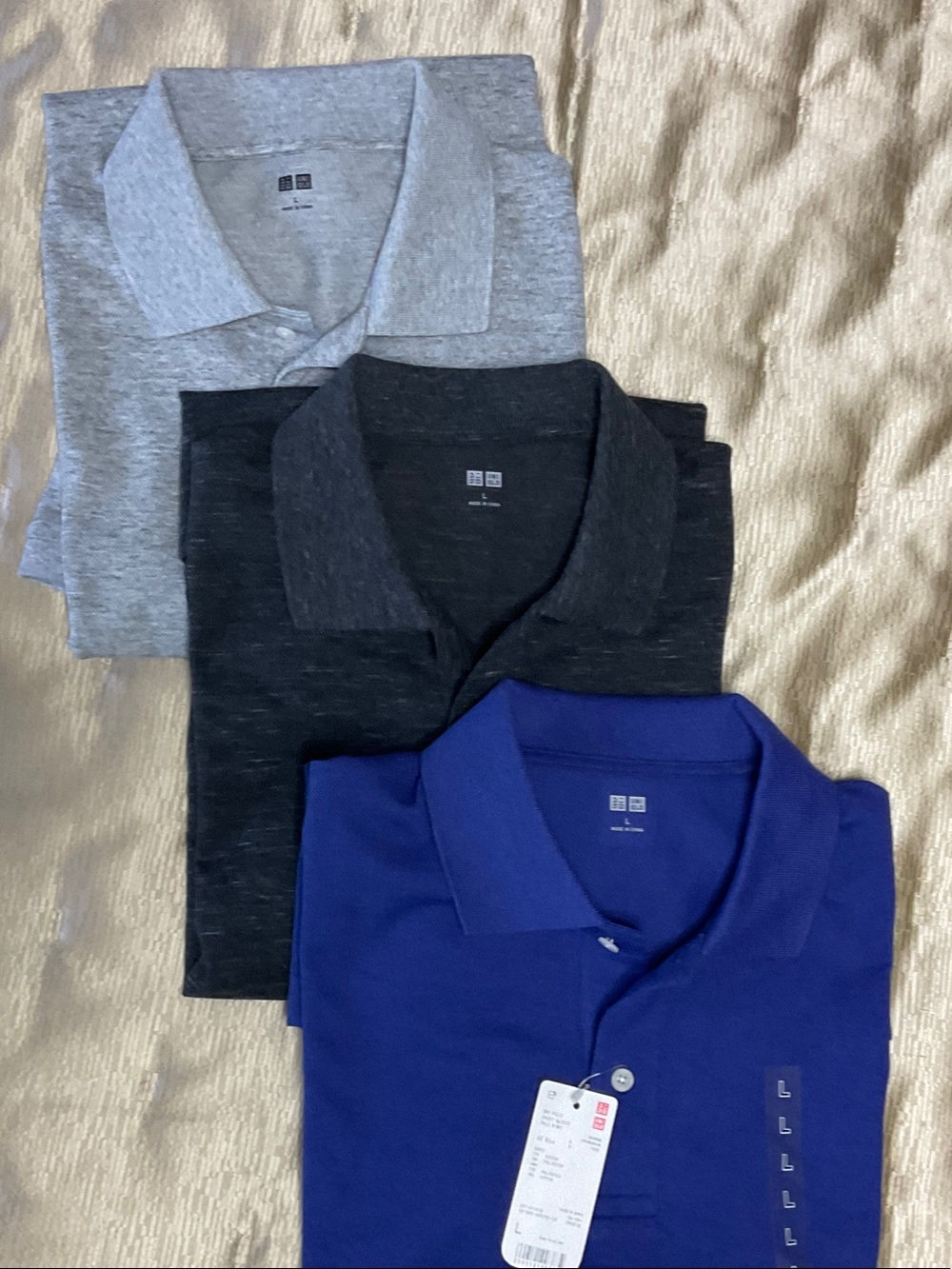 Bundle of 3 Uniqlo Men’s Dry Pique Polos - Blue, Grey, Charcoal - Size L - Picture 2 of 5